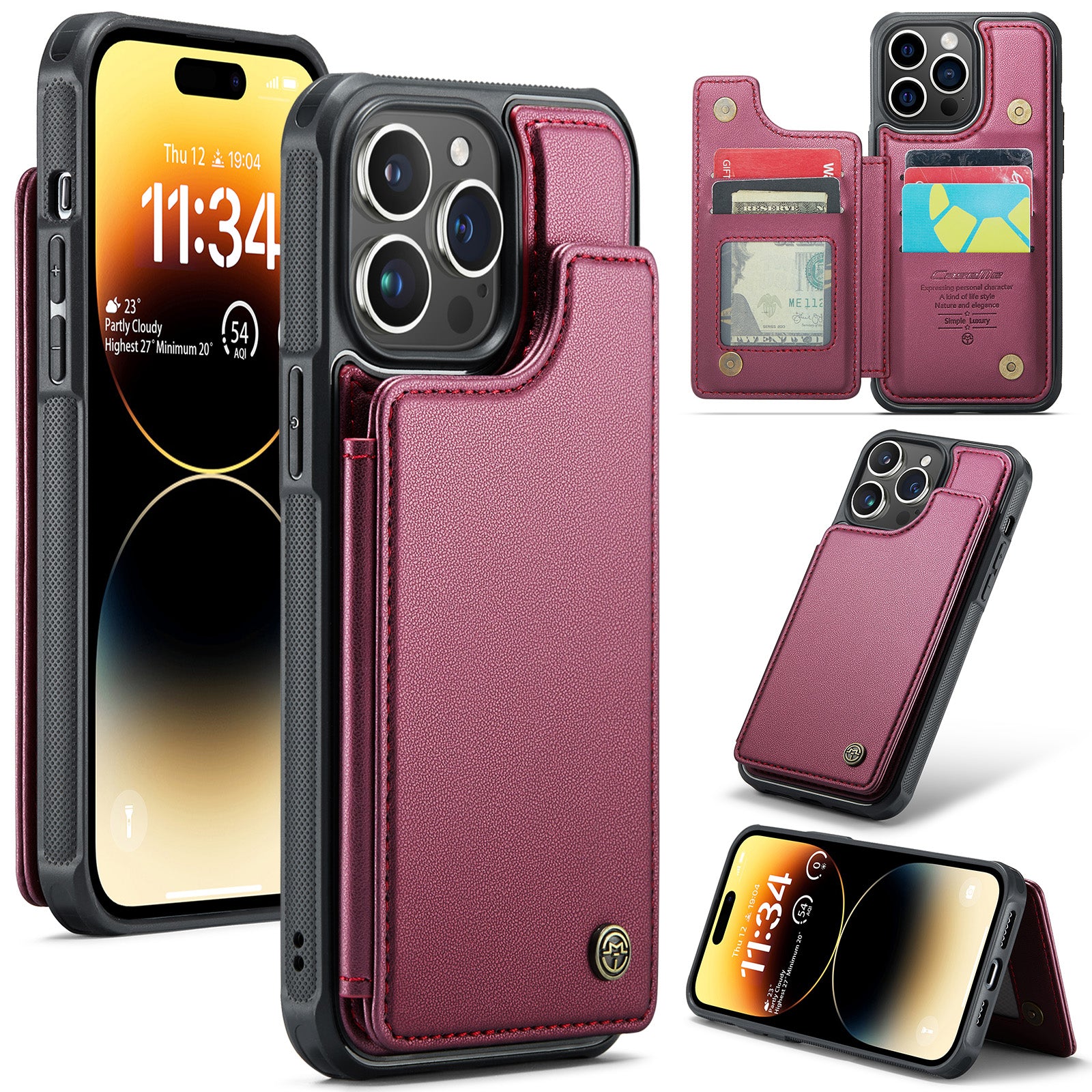 Pouzdro CASEME C22 Series PU TPU Kickstand pro iPhone 14 Pro Max Držák RFID blokovací karty Kryt telefonu Pouzdro CASEME C22 Series PU TPU Kickstand pro iPhone 14 Pro Max Držák RFID blokovací karty Kryt telefonu